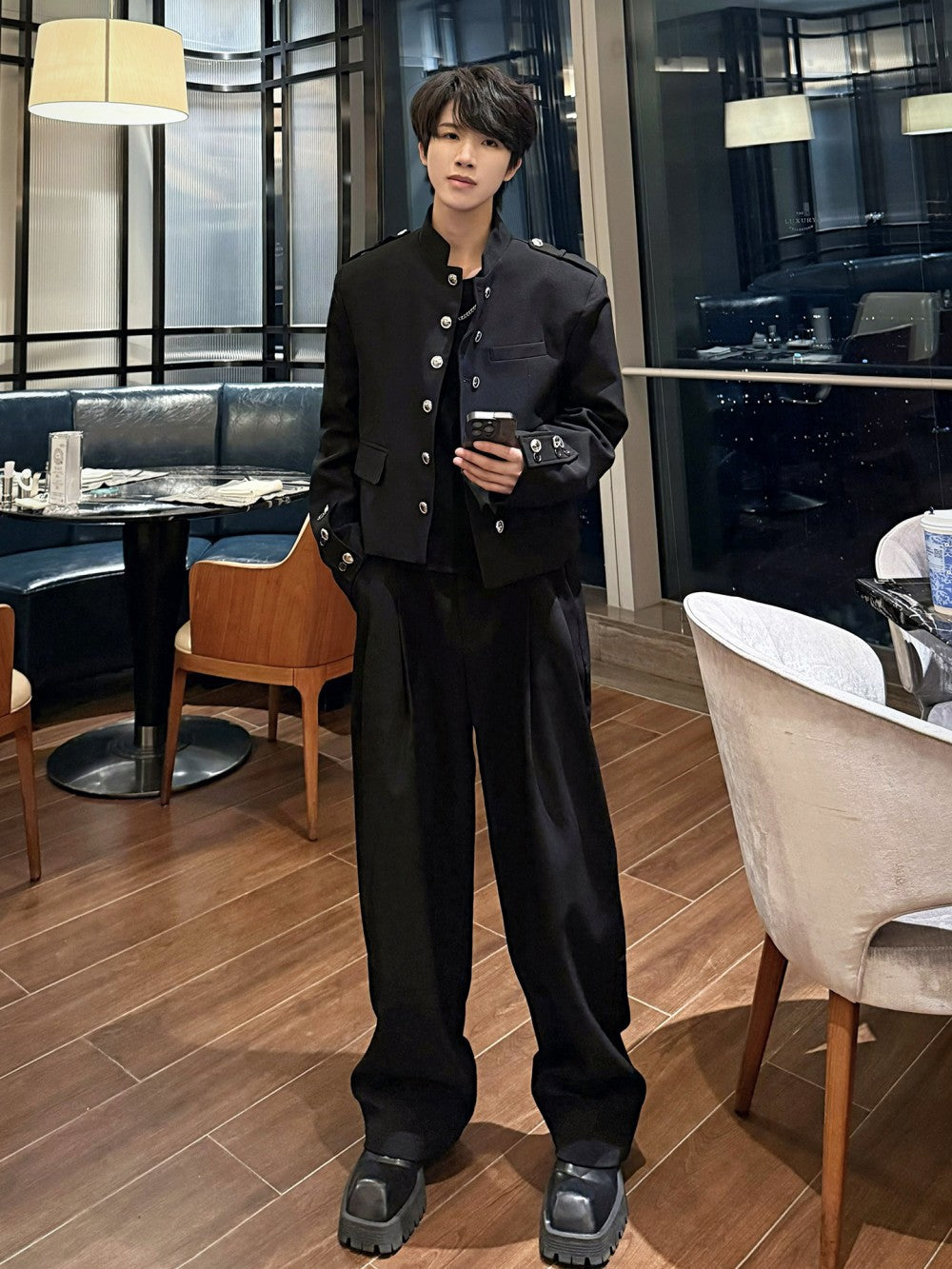 Stand Neck Double-Breasted Metal Button Short Jacket WN27889