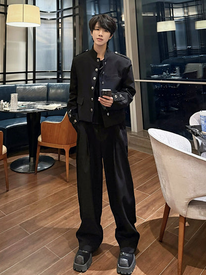 Stand Neck Double-Breasted Metal Button Short Jacket WN27889