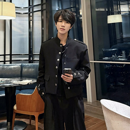Stand Neck Double-Breasted Metal Button Short Jacket WN27889