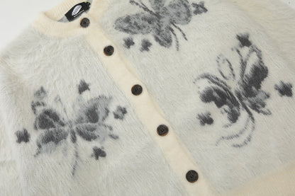 Butterfly Jacquard Fake Mink Knit Cardigan WN11180