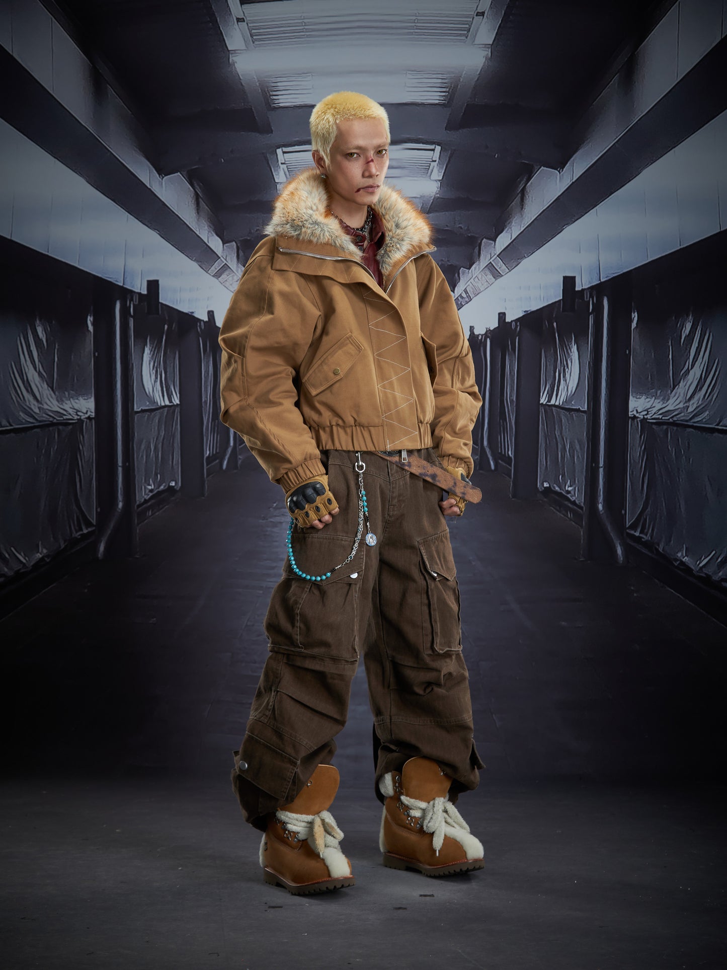 Fake Fur Collar High-Neck Zipper Cropped Puffer Jacket WN22849