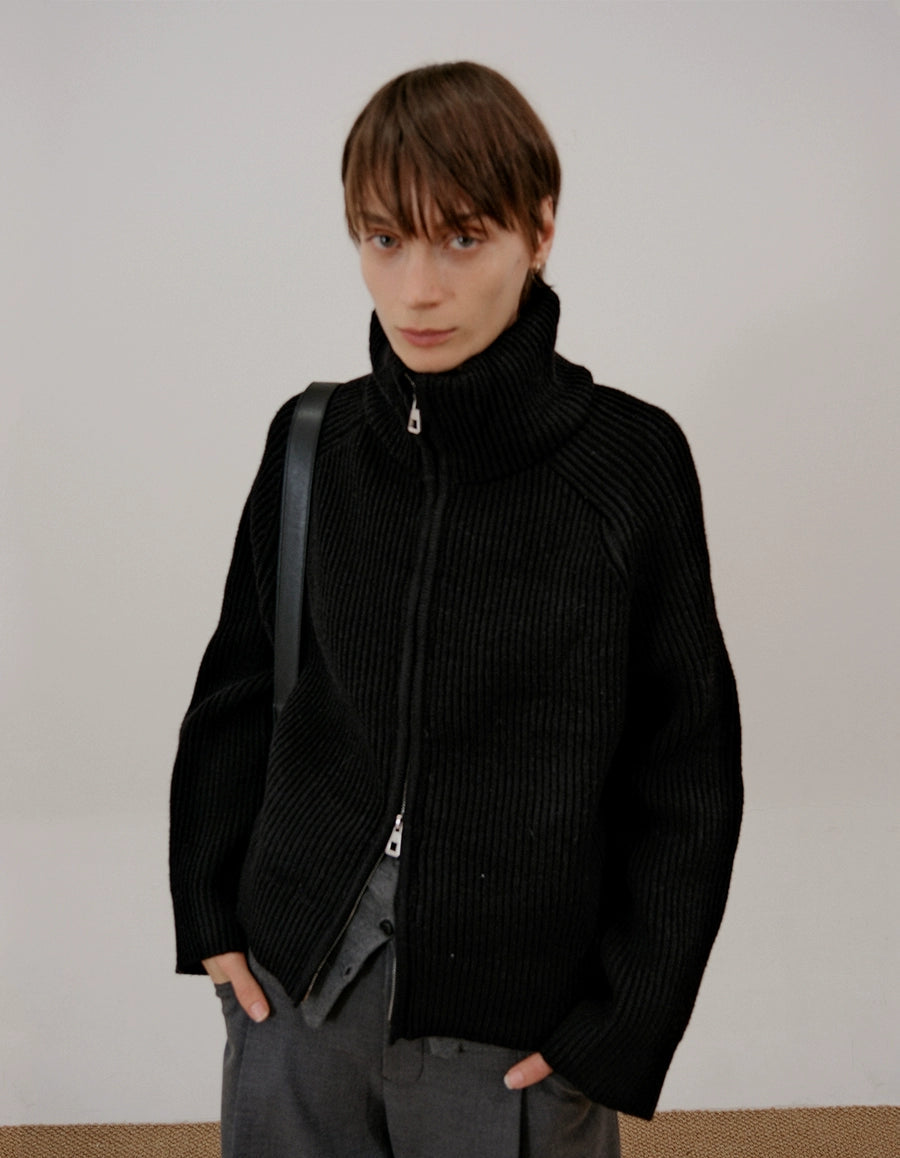 Thick Stand-Neck Zipper Knit Cardigan WN21528