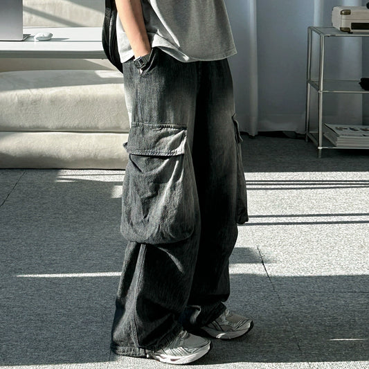 Washed Wide Leg Cargo Denim Jeans WN20284