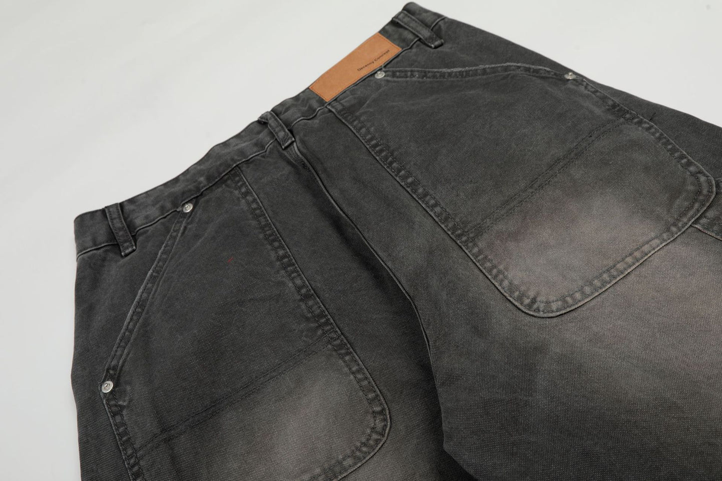 Washed Fade Curved Seam Wide Leg Denim Jeans WN25849