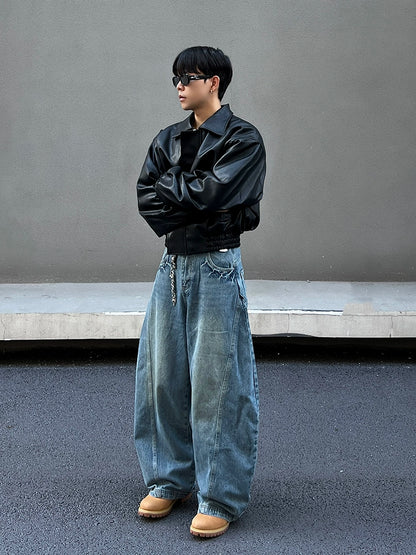 Wide Leg Curved Denim Jeans WN19383