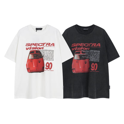 Washed Graphic Car Print Short Sleeve T-Shirt WN25775