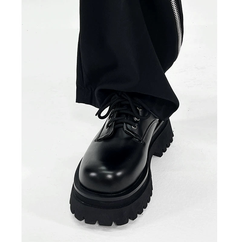 Round Toe Chunky Sole Leather Shoes WN19146