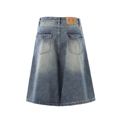 Denim Wash Wide Leg Half Pants WN25644