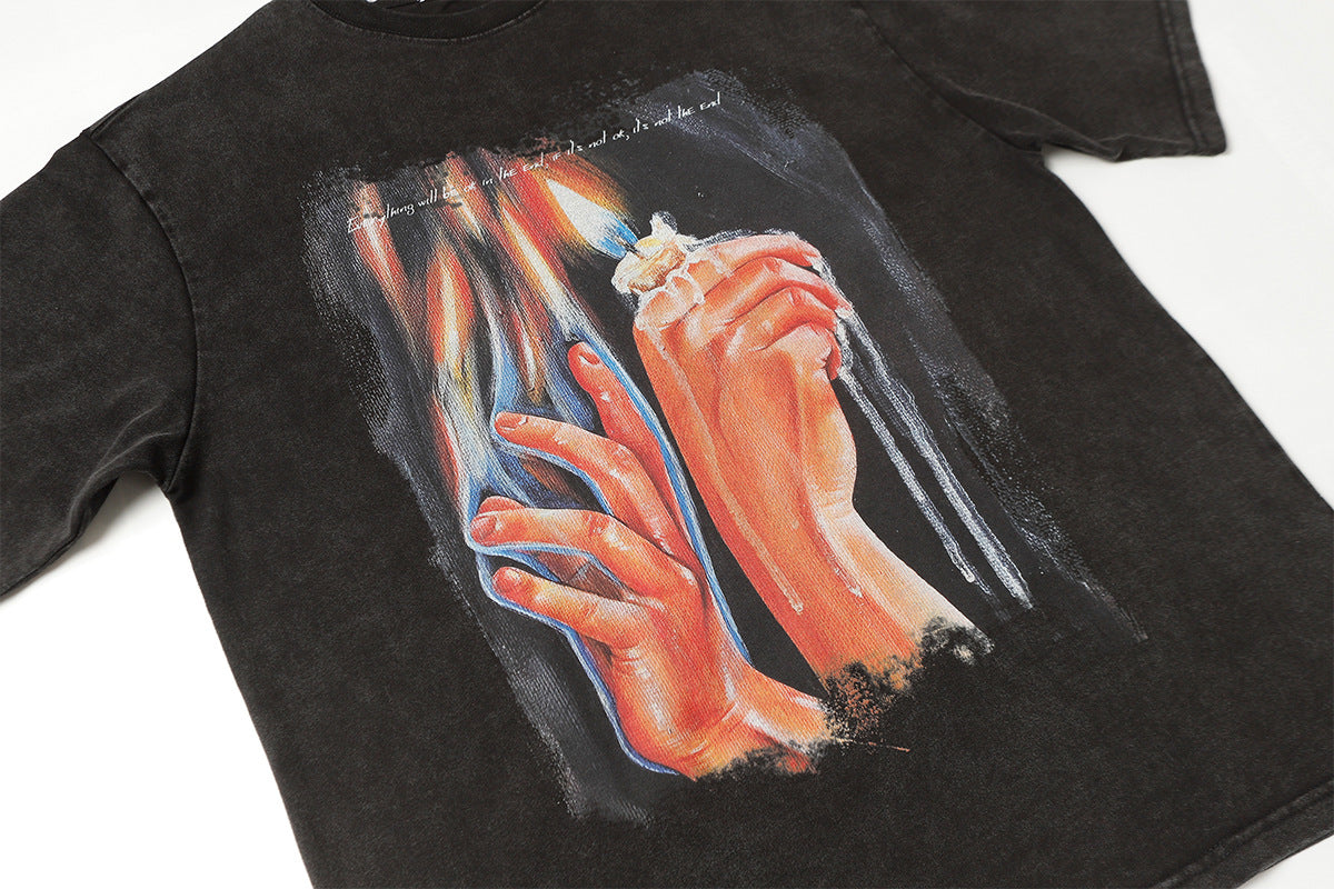 Oil Paint Washed Oversize Short Sleeve T-Shirt WN16129