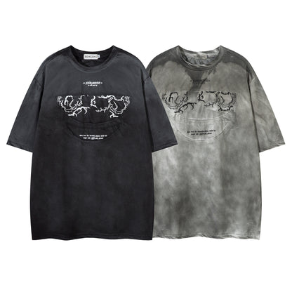 Washed Damage Graphic Print Short Sleeve T-Shirt WN26968