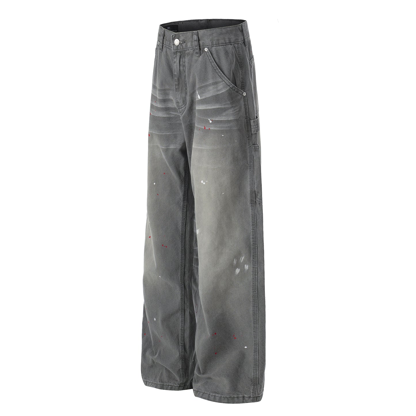 Whisker Ink Splash Curved Wide Leg Denim Jeans WN26157