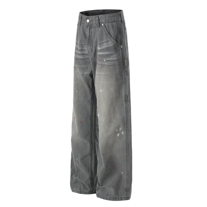 Whisker Ink Splash Curved Wide Leg Denim Jeans WN26157