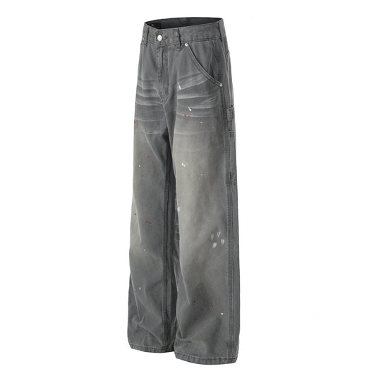 Whisker Ink Splash Curved Wide Leg Denim Jeans WN26157