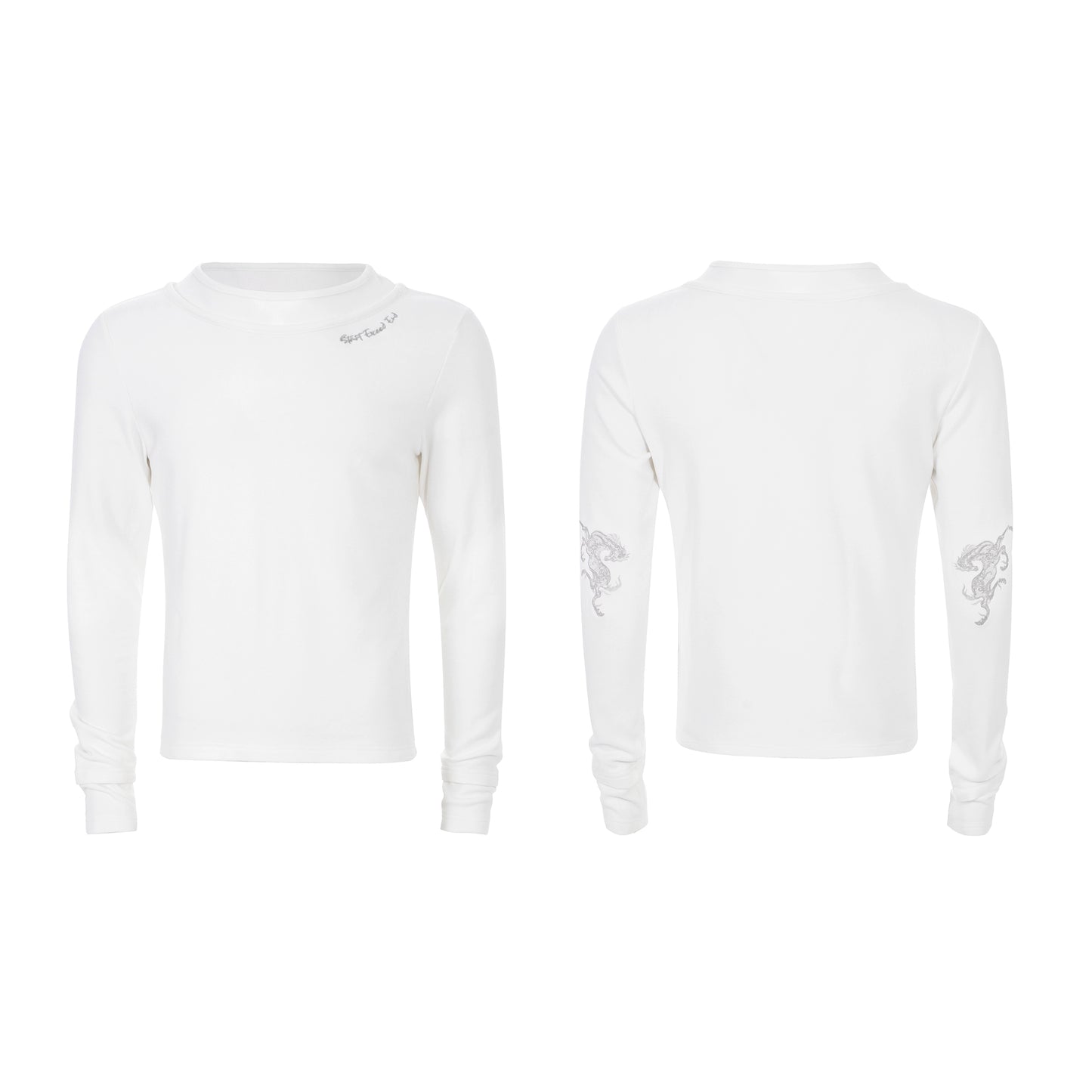 Double-Layered Neckline Embroidery Horse Logo Long Sleeve T-Shirt WN22654