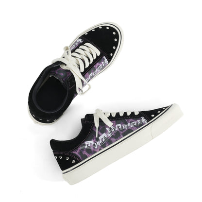 Low-Top Lace-Up Studs Detail Graphic Print Sneakers WN27214
