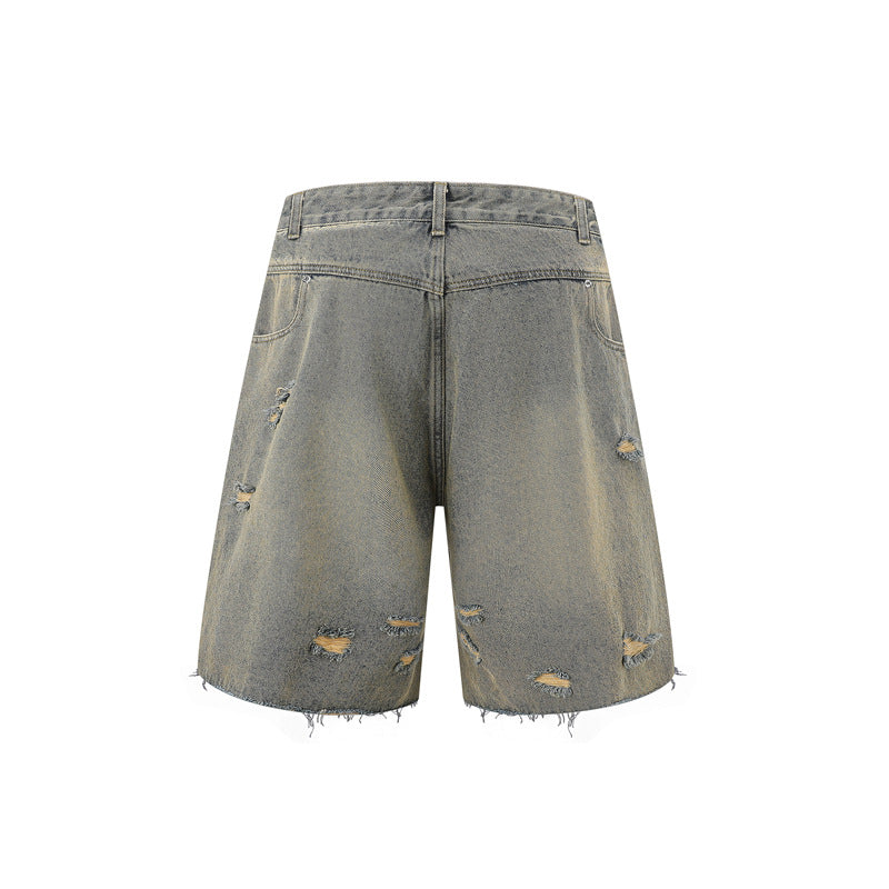 Washed Damage Wide Leg Denim Short Pants WN25596