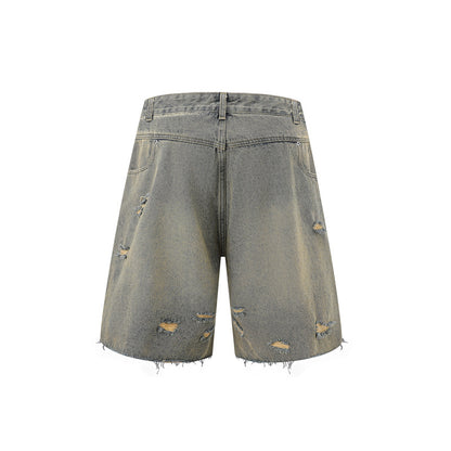 Washed Damage Wide Leg Denim Short Pants WN25596