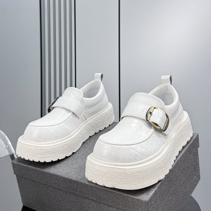 Platform Metal Buckle Round Toe Loafers WN24784