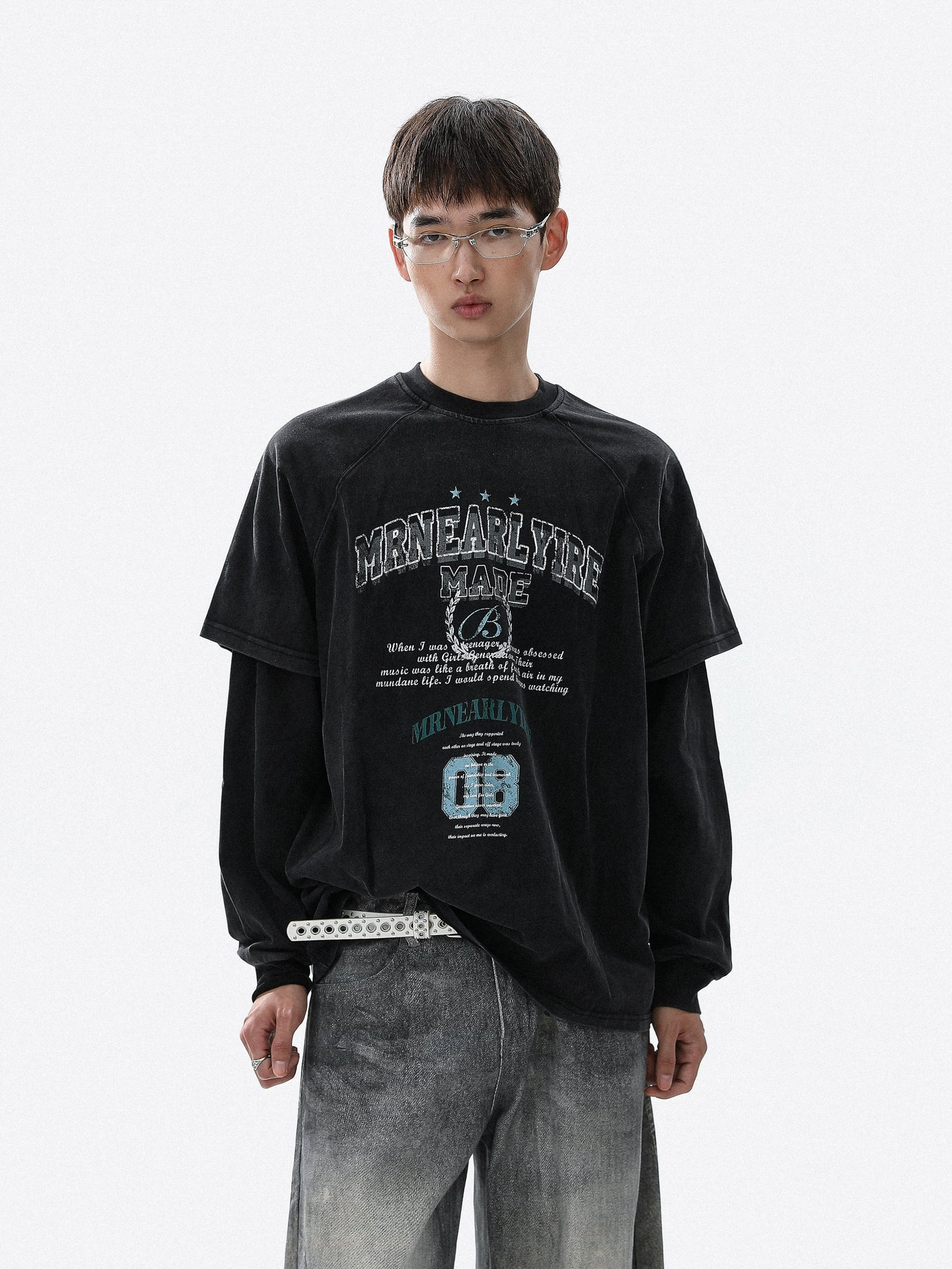 Fake Layered Letter Print Long Sleeve T-Shirt WN22106