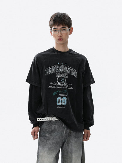 Fake Layered Letter Print Long Sleeve T-Shirt WN22106