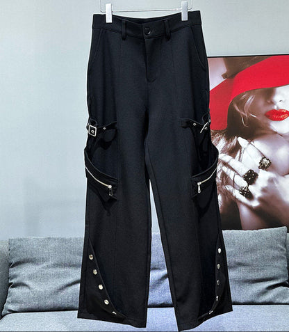 Metal Zipper Strap Deconstructed Straight Trousers WN23908