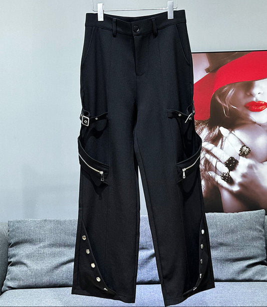 Metal Zipper Strap Deconstructed Straight Trousers WN23908