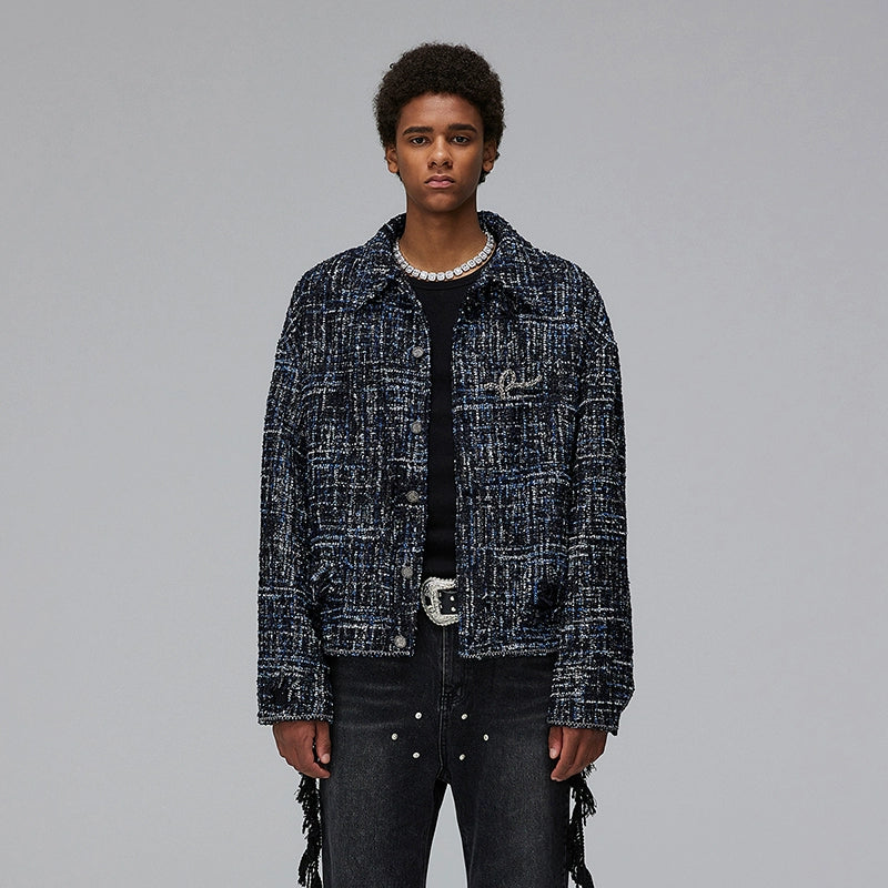 Damage Woven Tweed Brooch Jacket WN17873
