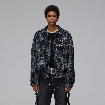 Damage Woven Tweed Brooch Jacket WN17873