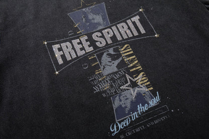 Washed Letter Print Short Sleeve T-Shirt WN25457