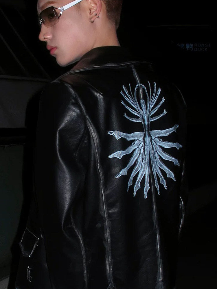 Asymmetric Zipper Lapel PU Leather Jacket WN27121