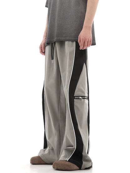 Colorblock Zipper Design Wide-Leg Sporty Pants WN10361