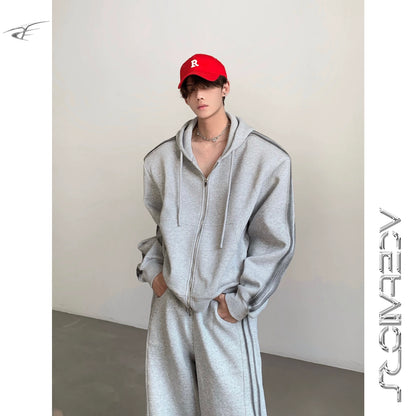 Double Zipper Hoodie & Wide Leg Pants Setup WN21955