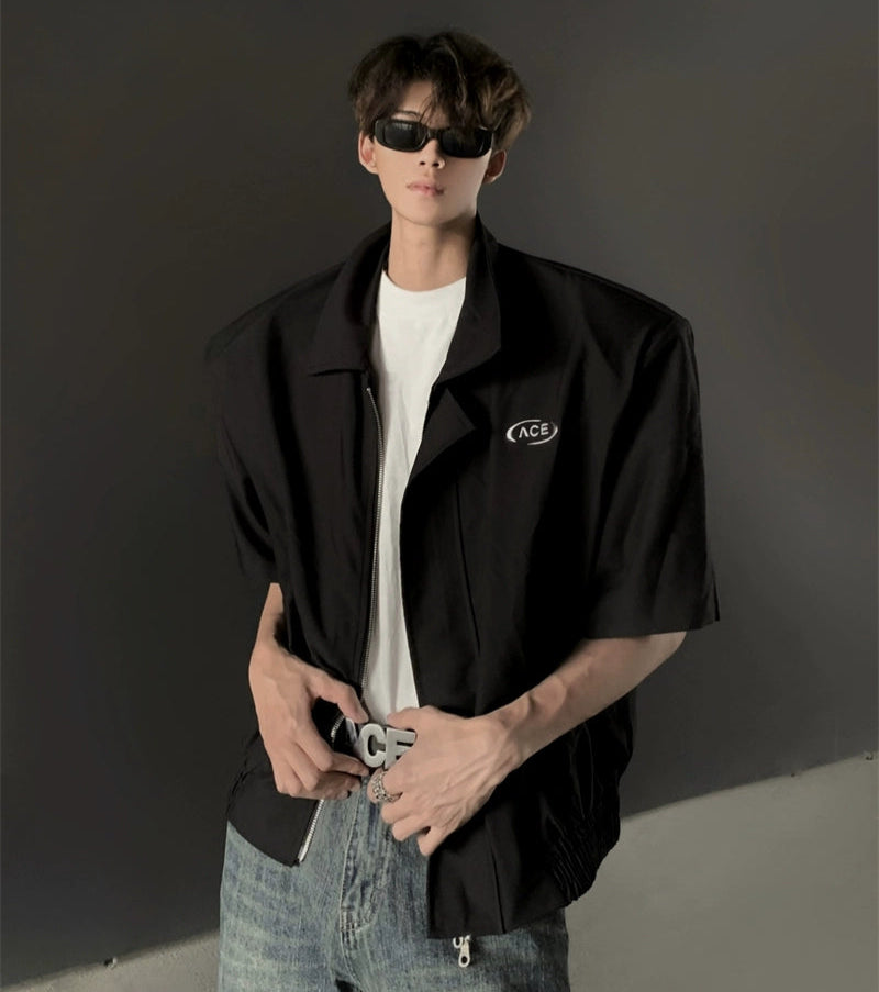 Deconstructed Oversized Lapel Shoulder-Pad Zipper Jacket WN20041