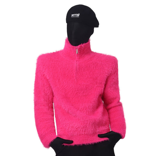 Fuzzy Collar Half Zipper Oversize Knit Sweater WN23779