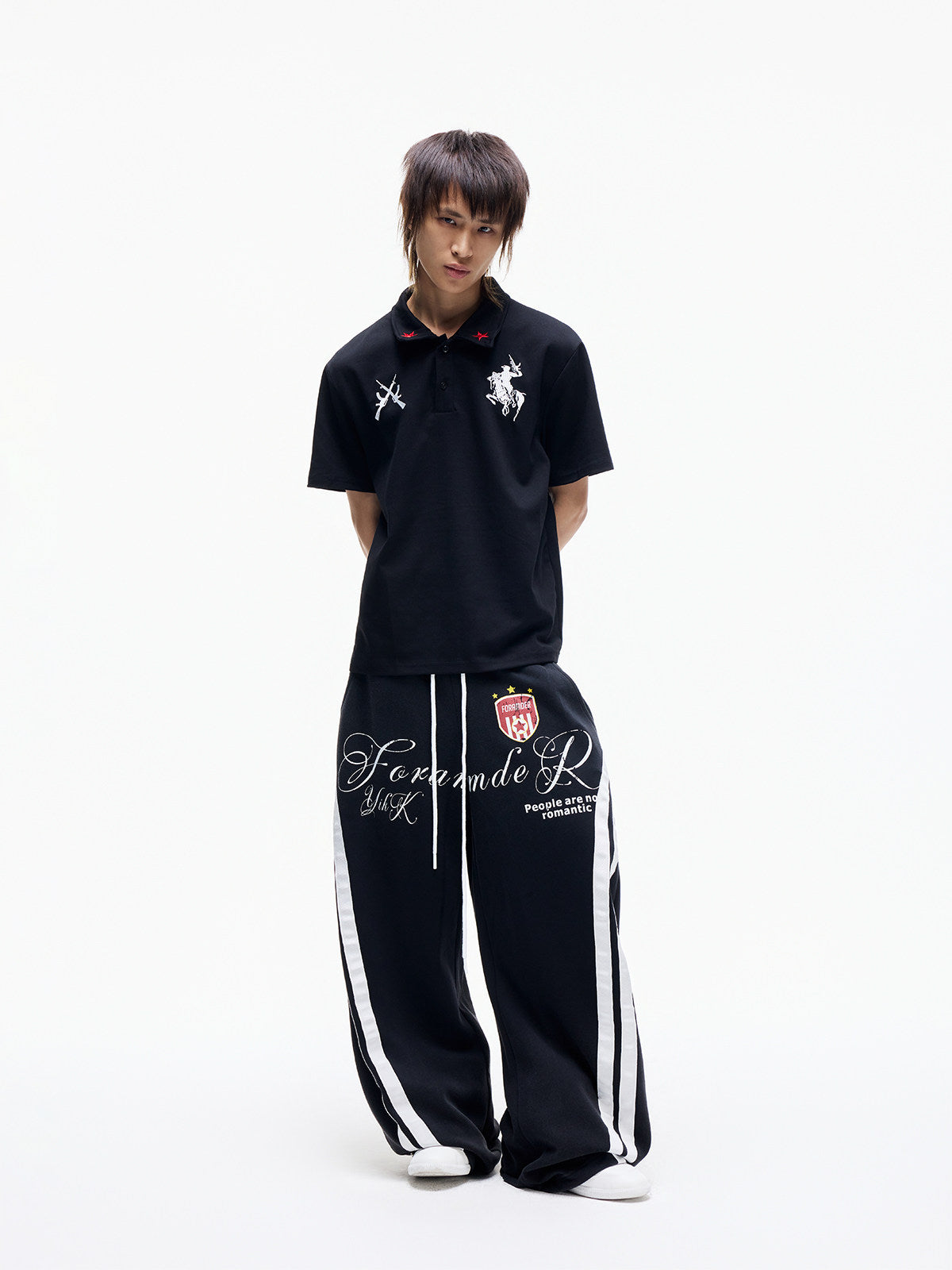 Star Embroidery Chest PrintShort Sleeve Polo Shirt WN27352