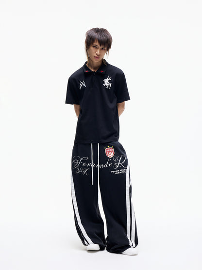 Star Embroidery Chest PrintShort Sleeve Polo Shirt WN27352