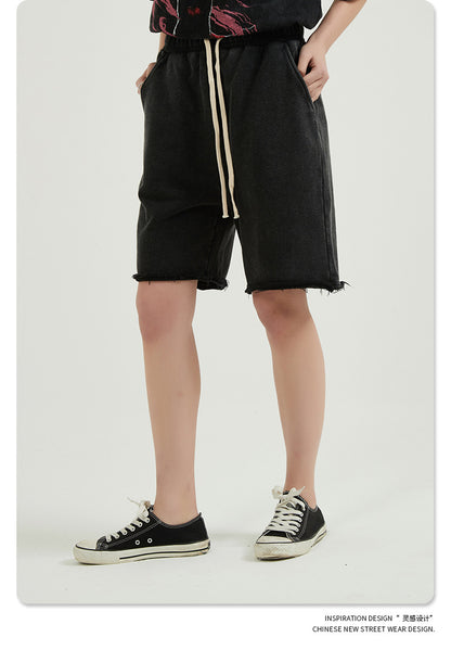Washed Vintage Raw Edge Short Sweatpants WN6628