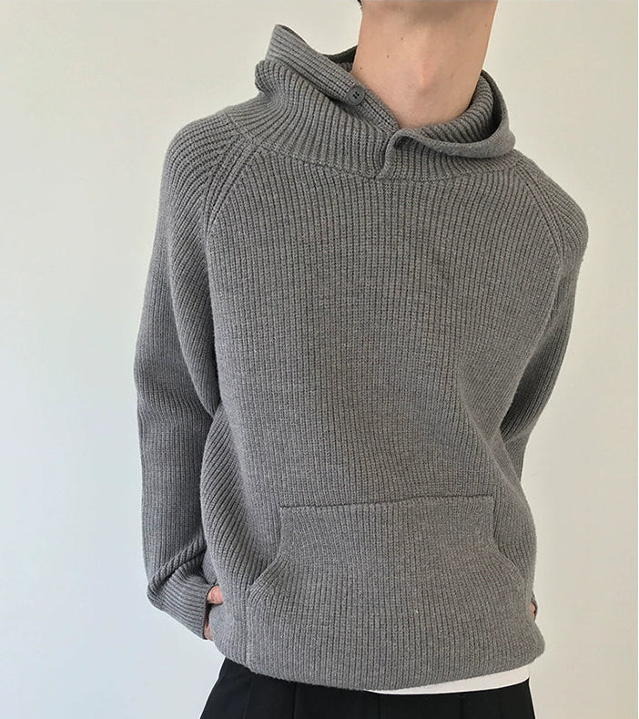 Button Design Knit Hoodie WN21628