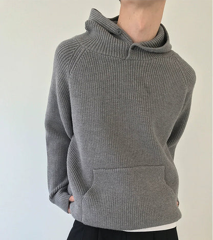 Button Design Knit Hoodie WN21628