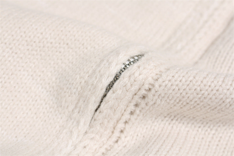 Damage Zipper Stand Neck Knit Cardigan WN11157