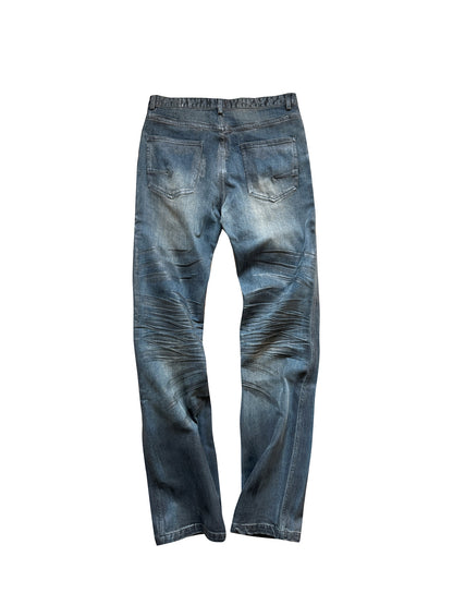 3D Whisker Washed Coating Straight Denim Jeans WN27083