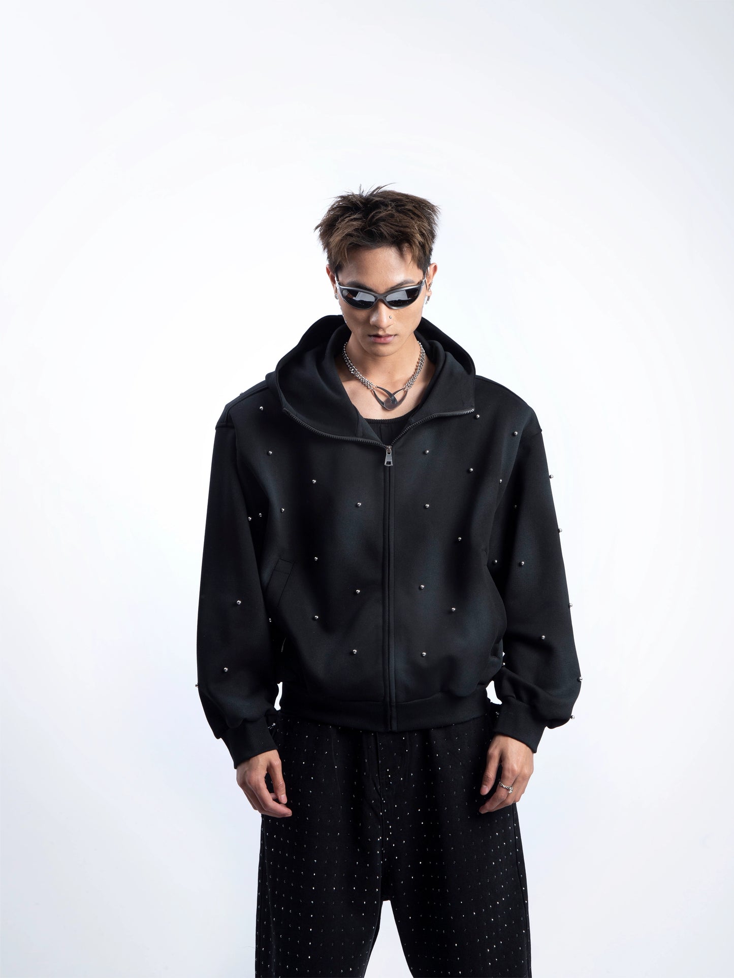 Washed Paint Print Zipper Hoodie WN20624