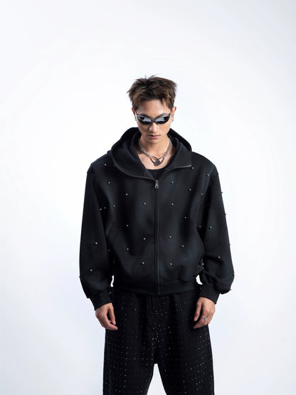 Washed Paint Print Zipper Hoodie WN20624