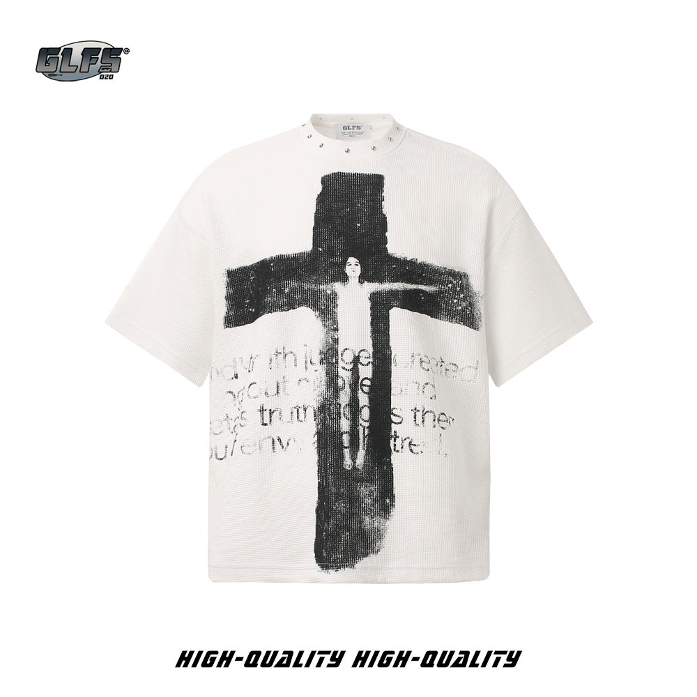 Studs Design Cross Art Print Short Sleeve T-Shirt WN26574