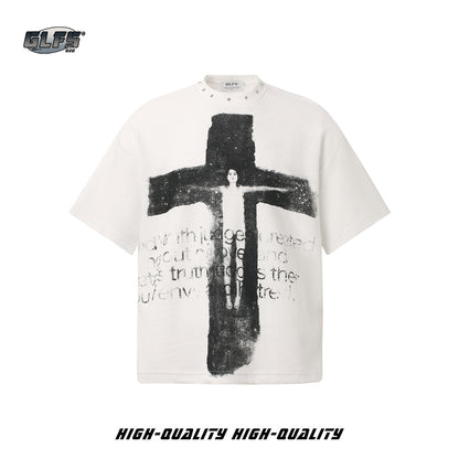 Studs Design Cross Art Print Short Sleeve T-Shirt WN26574