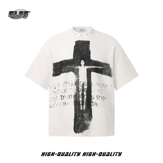 Studs Design Cross Art Print Short Sleeve T-Shirt WN26574