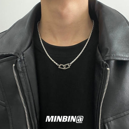 Double Ring Buckle Titanium Steel Necklace WN19246