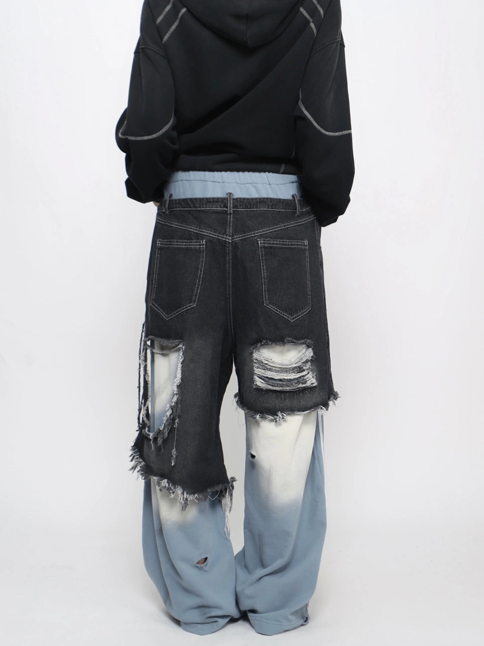 Damage Hole Fake Layered Stripe Sweatpants WN21052