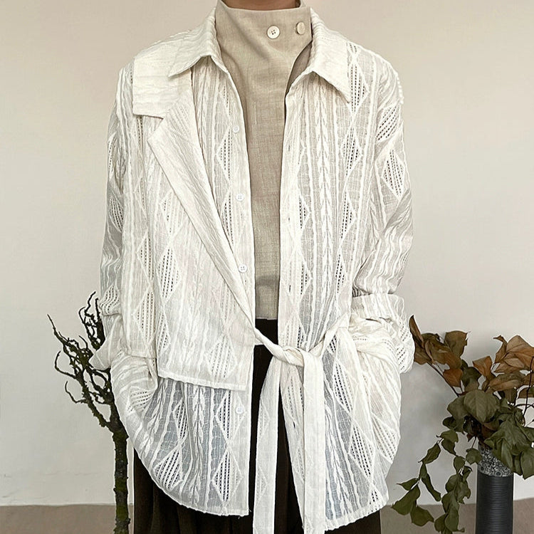 Jacquard Hollow-Out Patchwork Long Sleeve Shirt WN19960