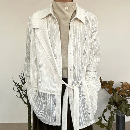 Jacquard Hollow-Out Patchwork Long Sleeve Shirt WN19960